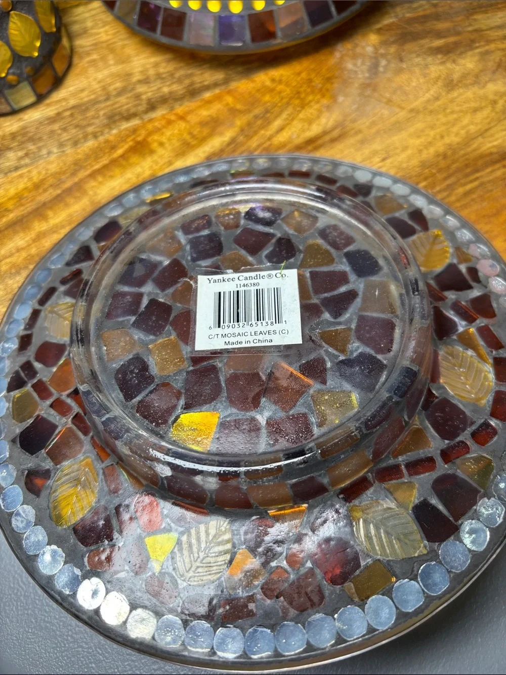 Yankee Candle Mosaic Leaves Glass Leaf Accent Set Topper Jar Plate Amber Purple